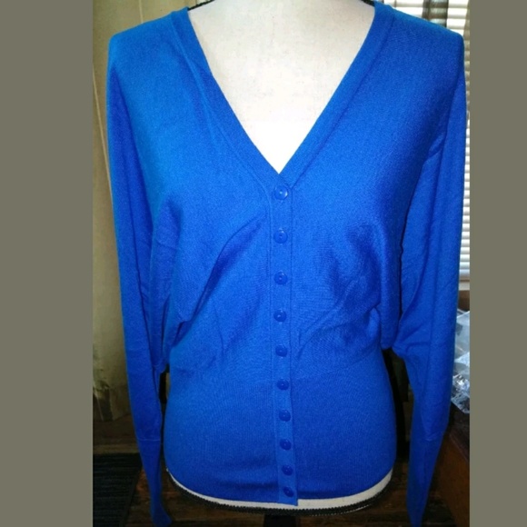 Rondina Designer Cardigan Royal Blue Loose Upper Fitted at Hips Button Up Medium - Picture 2 of 9